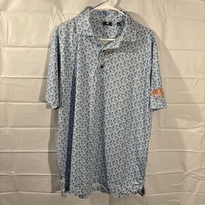 Footjoy Golf Shirt Polo Floral Men’s Large 1/4 Button Up Aperol Logo On Sleeve